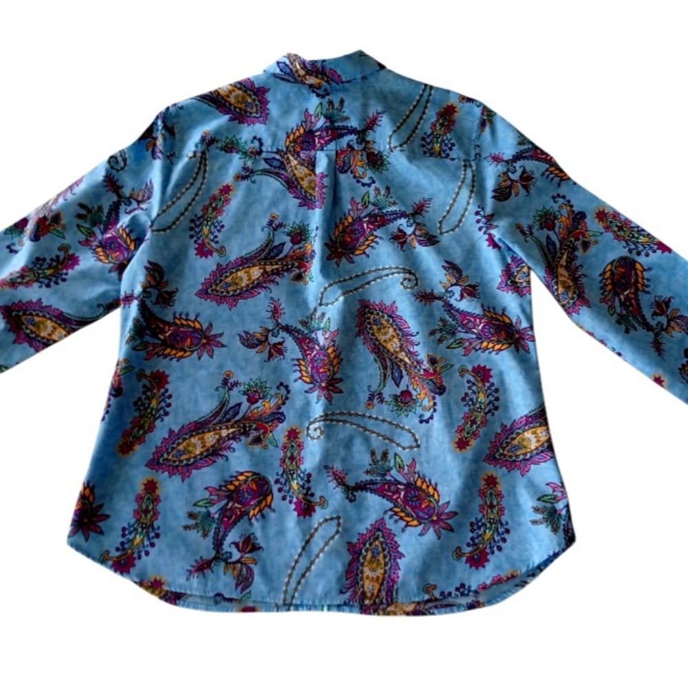 Talbots Cotton Button Front Shirt - Swirly Paisley, Size Lp - Picture 16 of 16